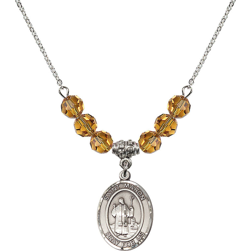 Sterling Silver Saint Maron Birthstone Necklace with Topaz Beads - 8417