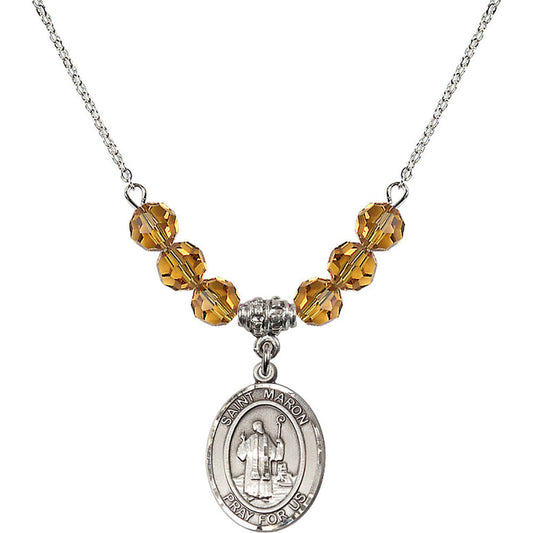 Sterling Silver Saint Maron Birthstone Necklace with Topaz Beads - 8417