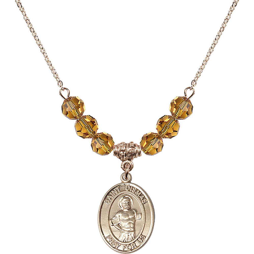 14kt Gold Filled Saint Dismas Birthstone Necklace with Topaz Beads - 8418