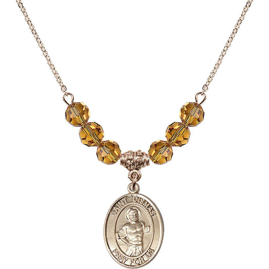 14kt Gold Filled Saint Dismas Birthstone Necklace with Topaz Beads - 8418