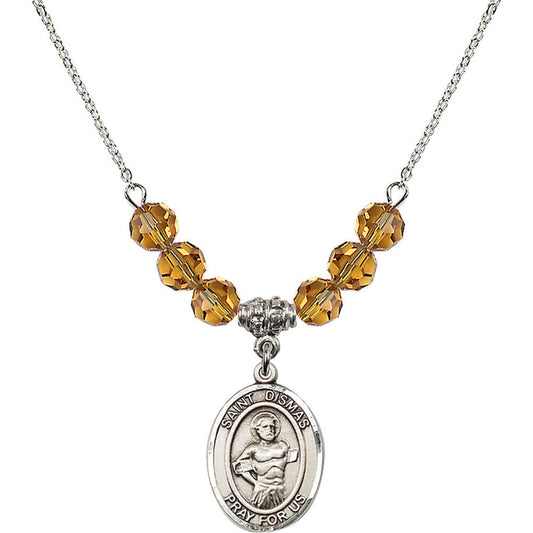 Sterling Silver Saint Dismas Birthstone Necklace with Topaz Beads - 8418