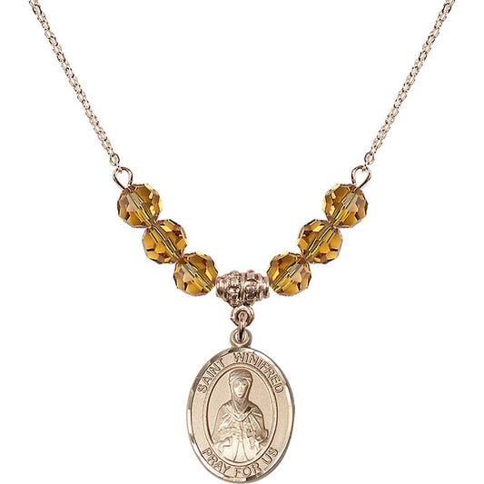 14kt Gold Filled Saint Winifred of Wales Birthstone Necklace with Topaz Beads - 8419