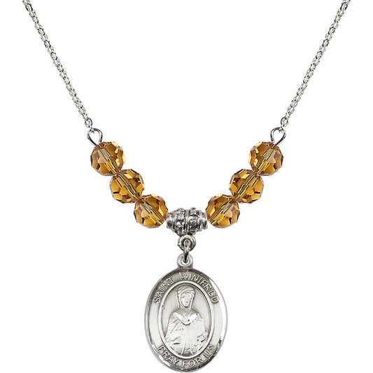 Sterling Silver Saint Winifred of Wales Birthstone Necklace with Topaz Beads - 8419