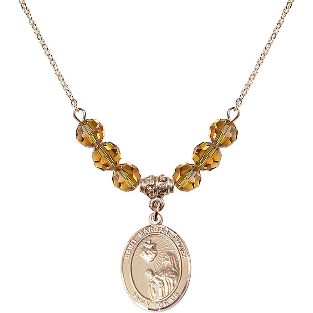 14kt Gold Filled Saint Margaret Mary Alacoque Birthstone Necklace with Topaz Beads - 8420