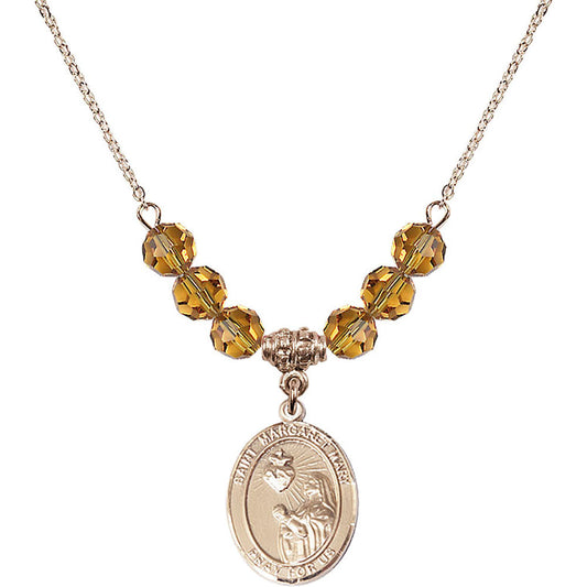 14kt Gold Filled Saint Margaret Mary Alacoque Birthstone Necklace with Topaz Beads - 8420