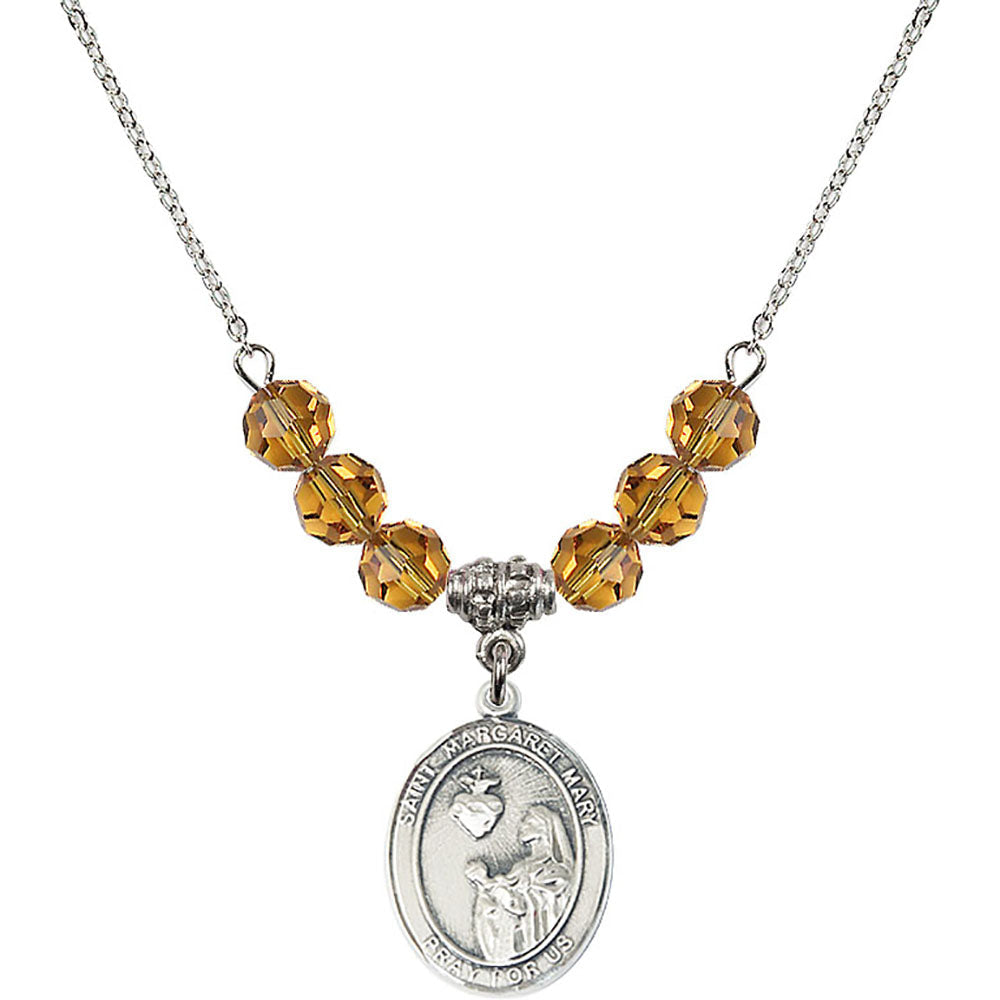 Sterling Silver Saint Margaret Mary Alacoque Birthstone Necklace with Topaz Beads - 8420