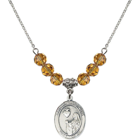 Sterling Silver Saint Margaret Mary Alacoque Birthstone Necklace with Topaz Beads - 8420