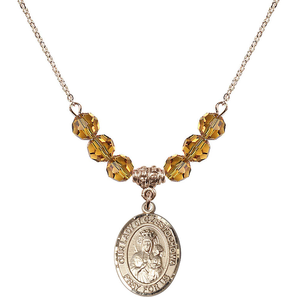 14kt Gold Filled Our Lady of Czestochowa Birthstone Necklace with Topaz Beads - 8421