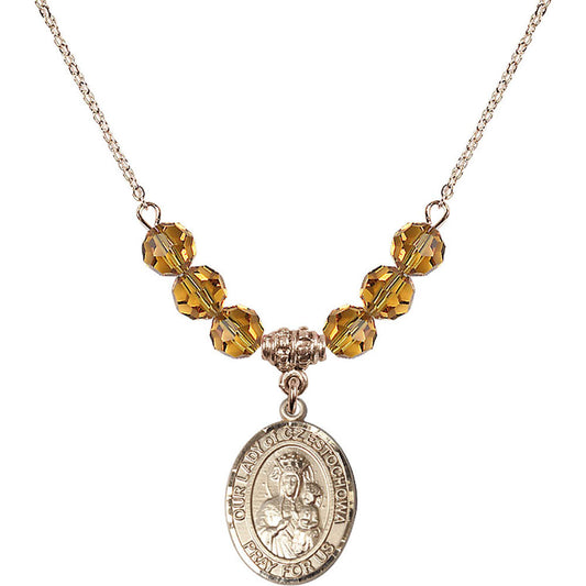 14kt Gold Filled Our Lady of Czestochowa Birthstone Necklace with Topaz Beads - 8421