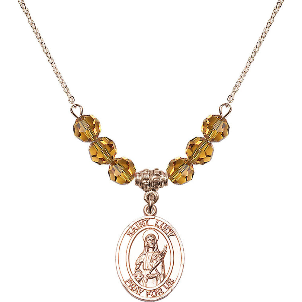14kt Gold Filled Saint Lucy Birthstone Necklace with Topaz Beads - 8422