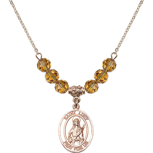 14kt Gold Filled Saint Lucy Birthstone Necklace with Topaz Beads - 8422