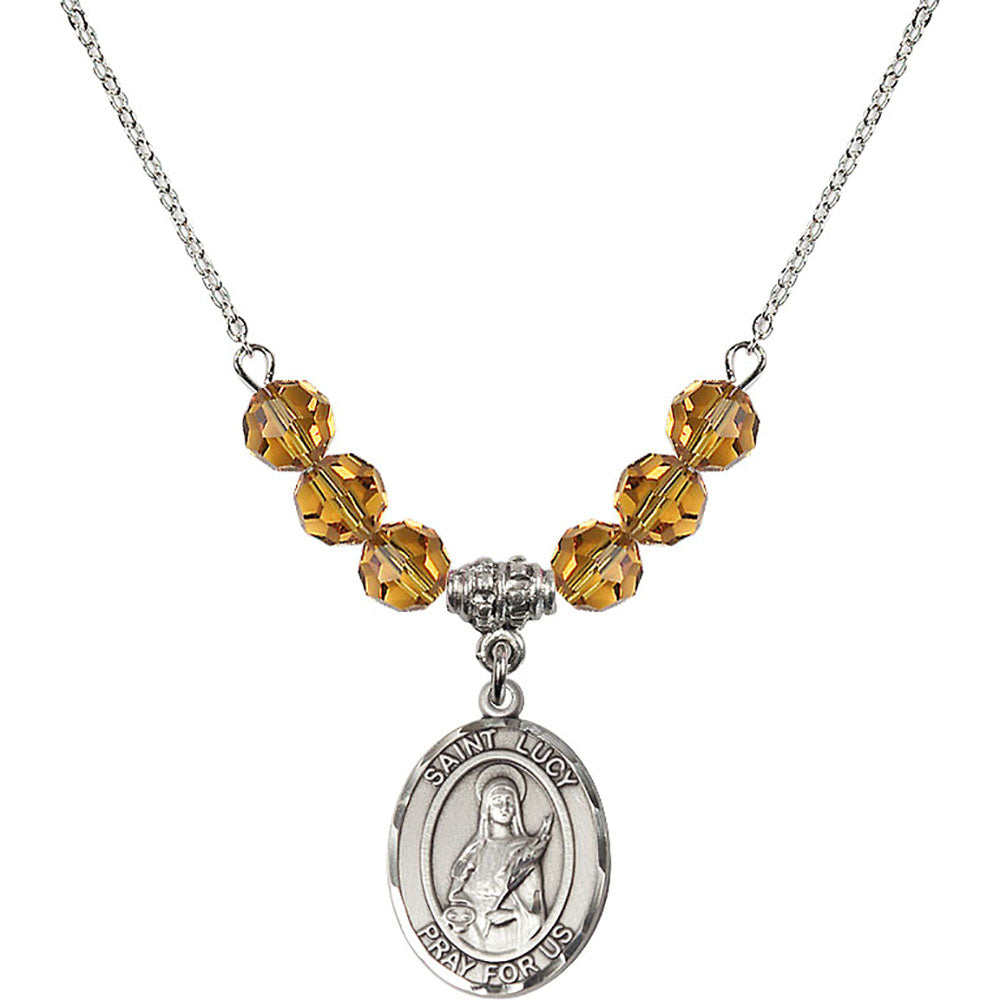 Sterling Silver Saint Lucy Birthstone Necklace with Topaz Beads - 8422