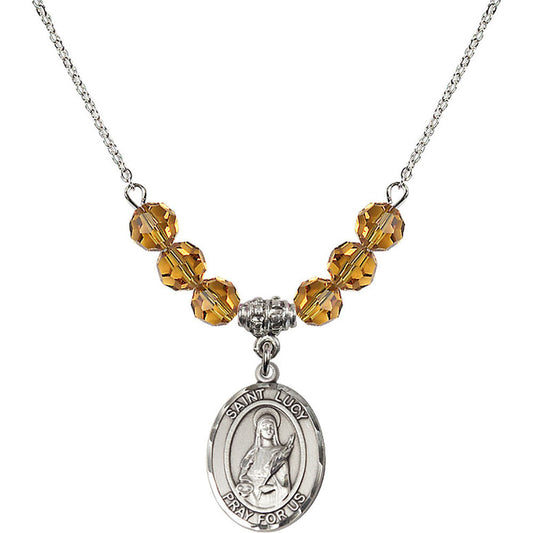Sterling Silver Saint Lucy Birthstone Necklace with Topaz Beads - 8422