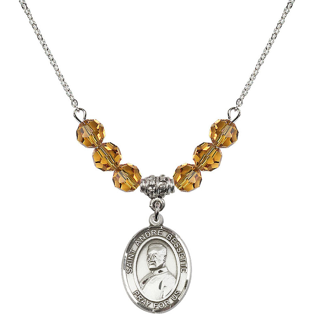 Sterling Silver Saint Andre Bessette Birthstone Necklace with Topaz Beads - 8424