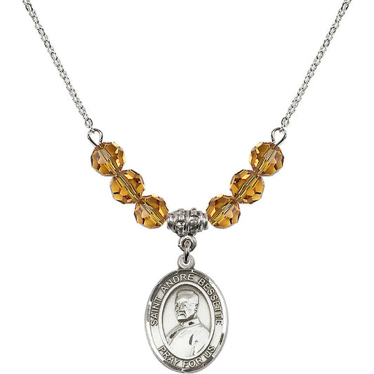 Sterling Silver Saint Andre Bessette Birthstone Necklace with Topaz Beads - 8424