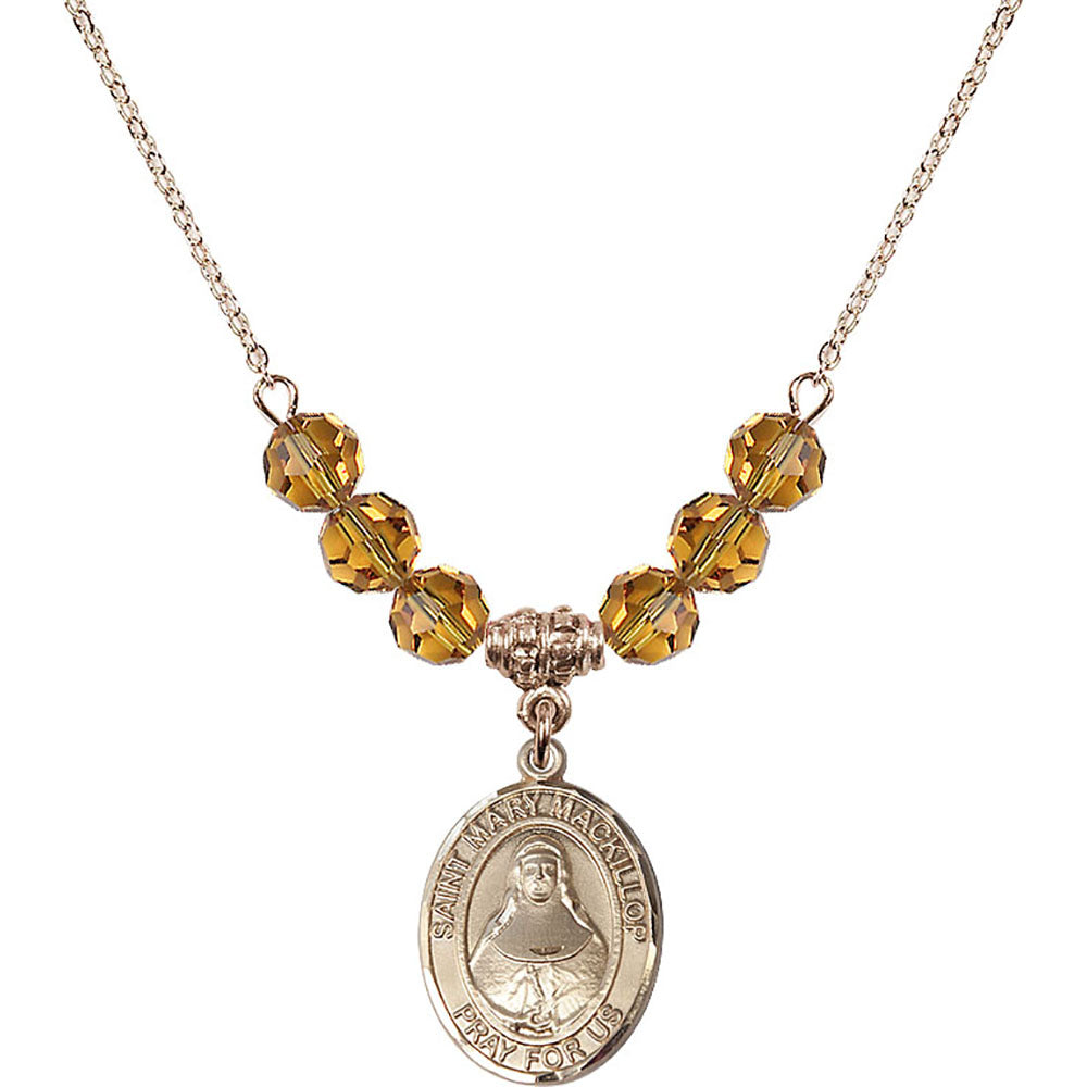 14kt Gold Filled Saint Mary Mackillop Birthstone Necklace with Topaz Beads - 8425