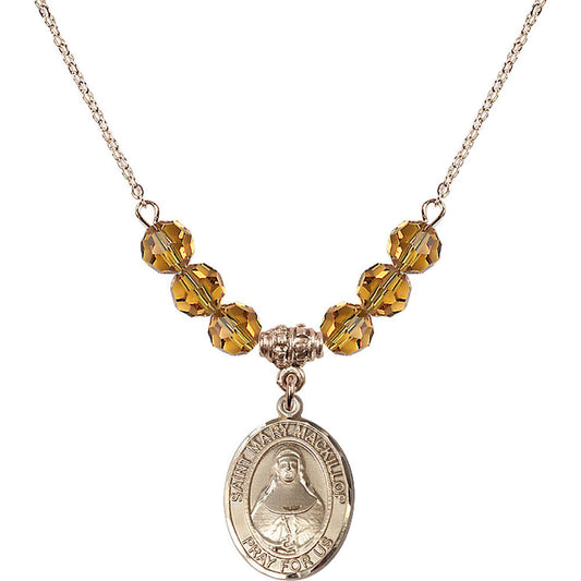 14kt Gold Filled Saint Mary Mackillop Birthstone Necklace with Topaz Beads - 8425
