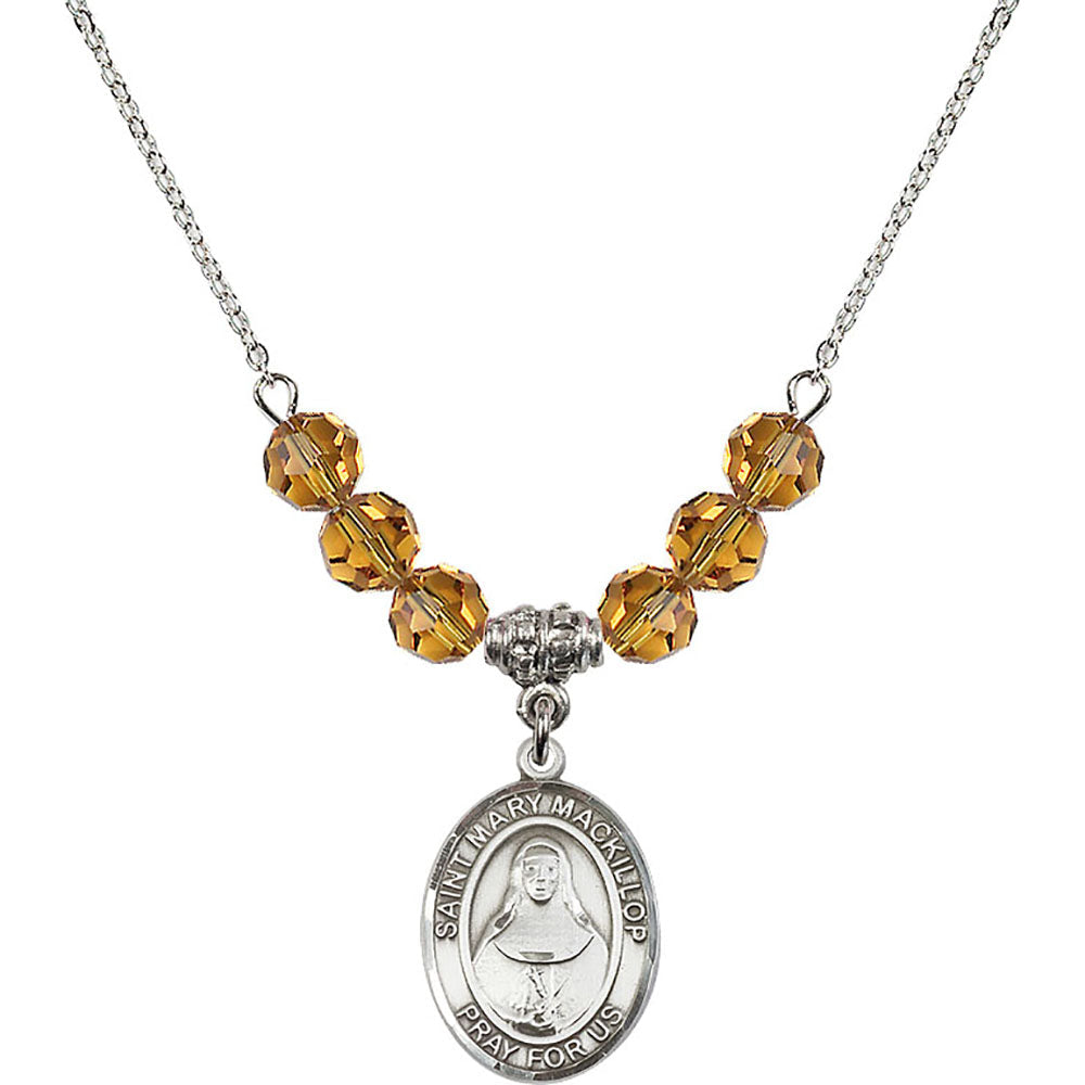 Sterling Silver Saint Mary Mackillop Birthstone Necklace with Topaz Beads - 8425