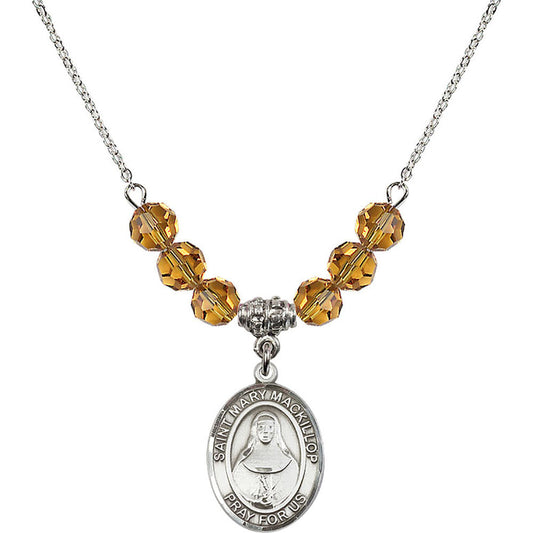 Sterling Silver Saint Mary Mackillop Birthstone Necklace with Topaz Beads - 8425