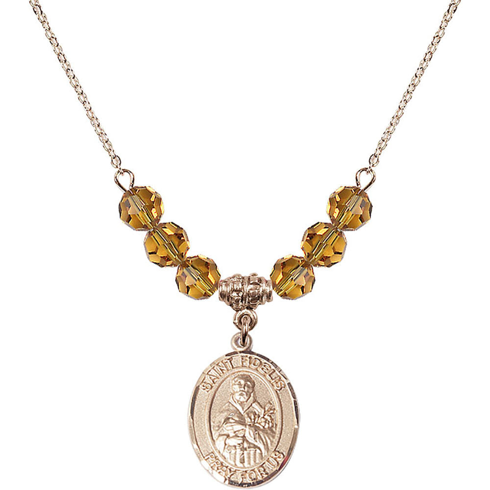 14kt Gold Filled Saint Fidelis Birthstone Necklace with Topaz Beads - 8426