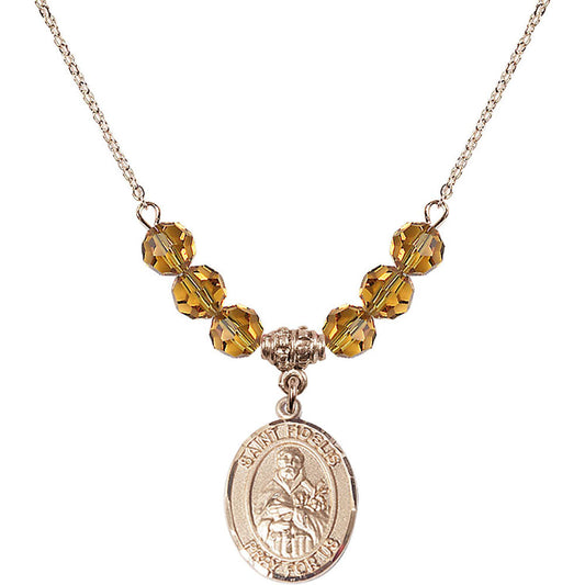 14kt Gold Filled Saint Fidelis Birthstone Necklace with Topaz Beads - 8426