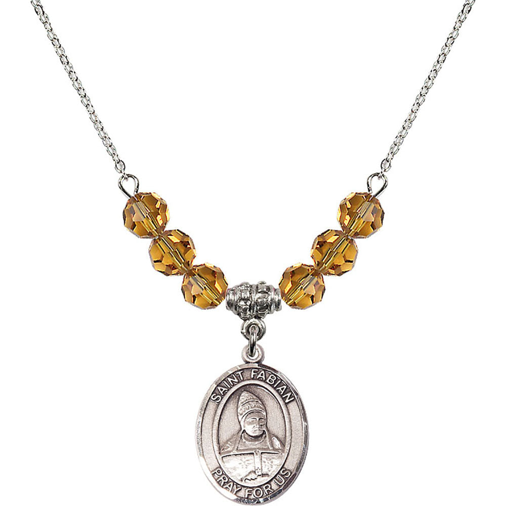 Sterling Silver Saint Fabian Birthstone Necklace with Topaz Beads - 8427