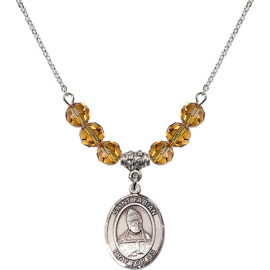 Sterling Silver Saint Fabian Birthstone Necklace with Topaz Beads - 8427