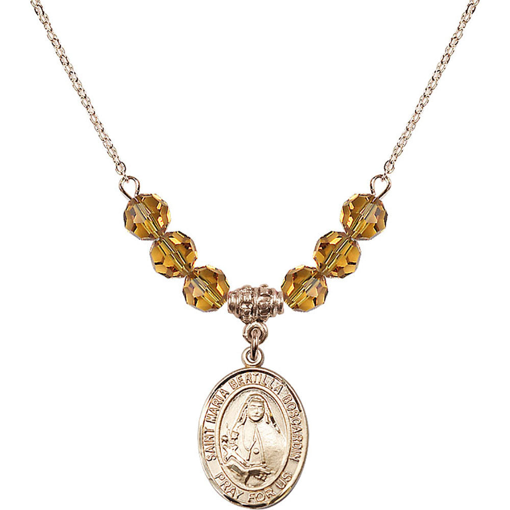 14kt Gold Filled Saint Maria Bertilla Boscardin Birthstone Necklace with Topaz Beads - 8428
