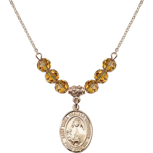 14kt Gold Filled Saint Maria Bertilla Boscardin Birthstone Necklace with Topaz Beads - 8428