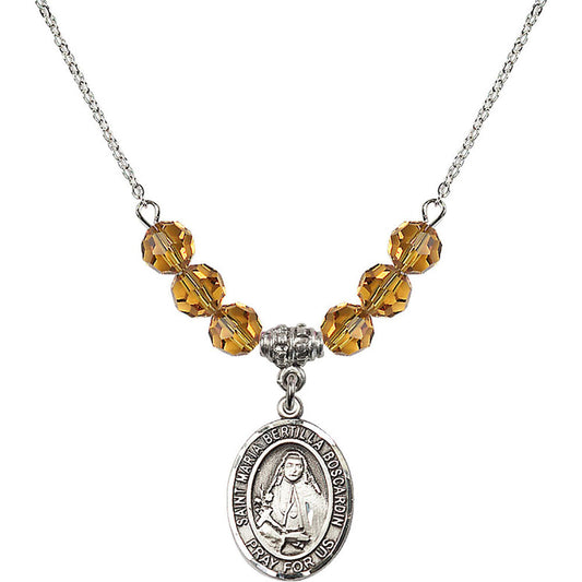 Sterling Silver Saint Maria Bertilla Boscardin Birthstone Necklace with Topaz Beads - 8428