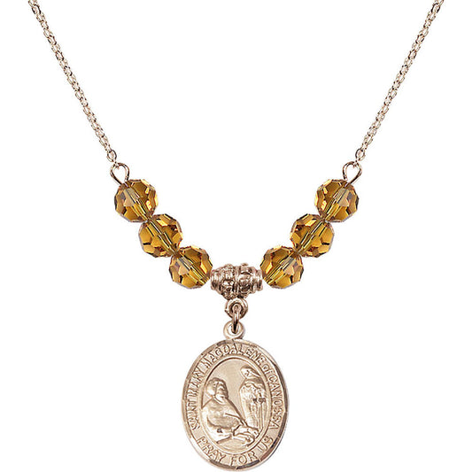 14kt Gold Filled Saint Mary Magdalene of Canossa Birthstone Necklace with Topaz Beads - 8429