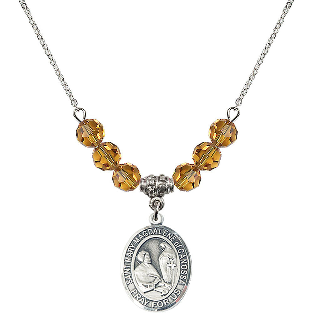 Sterling Silver Saint Mary Magdalene of Canossa Birthstone Necklace with Topaz Beads - 8429