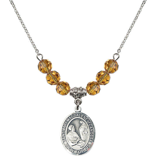 Sterling Silver Saint Mary Magdalene of Canossa Birthstone Necklace with Topaz Beads - 8429