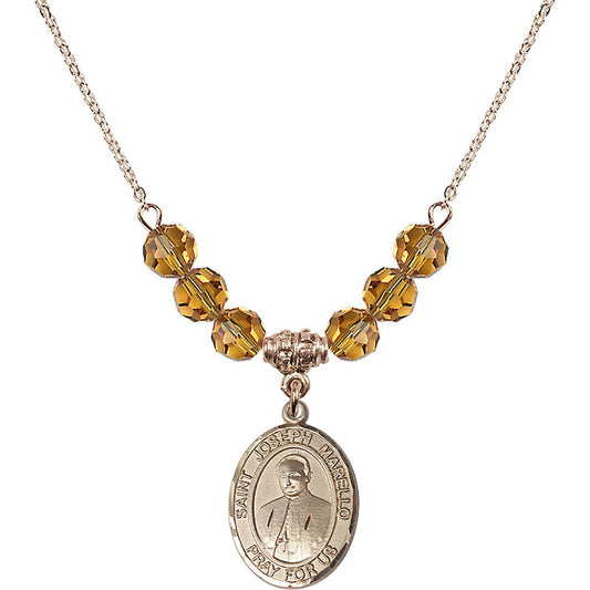 14kt Gold Filled Saint Joseph Marello Birthstone Necklace with Topaz Beads - 8430
