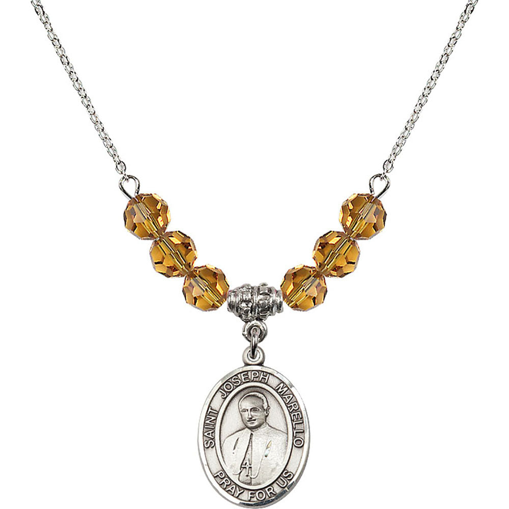 Sterling Silver Saint Joseph Marello Birthstone Necklace with Topaz Beads - 8430