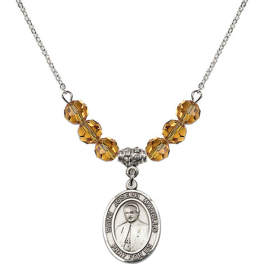 Sterling Silver Saint Joseph Marello Birthstone Necklace with Topaz Beads - 8430