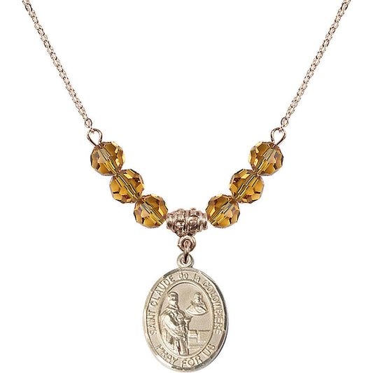14kt Gold Filled Saint Claude de la Colombiere Birthstone Necklace with Topaz Beads - 8432