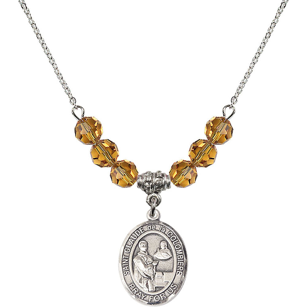 Sterling Silver Saint Claude de la Colombiere Birthstone Necklace with Topaz Beads - 8432