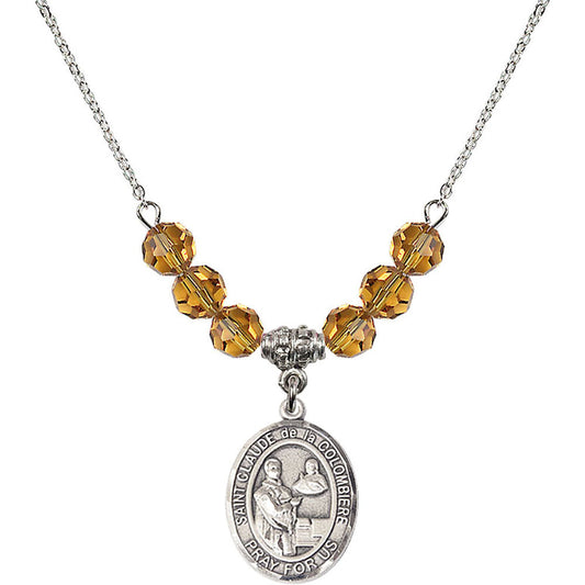 Sterling Silver Saint Claude de la Colombiere Birthstone Necklace with Topaz Beads - 8432