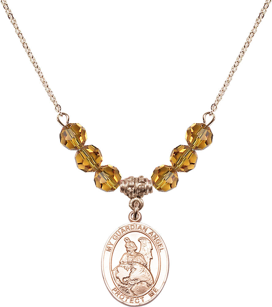 14kt Gold Filled Guardian Angel Protector Birthstone Necklace with Topaz Beads - 8440
