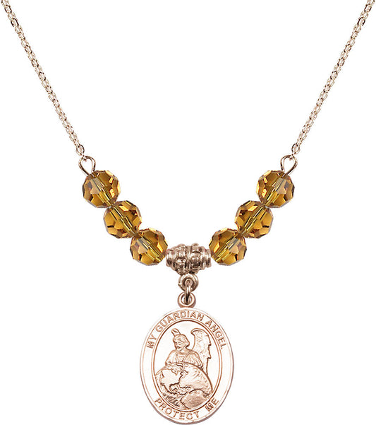 14kt Gold Filled Guardian Angel Protector Birthstone Necklace with Topaz Beads - 8440