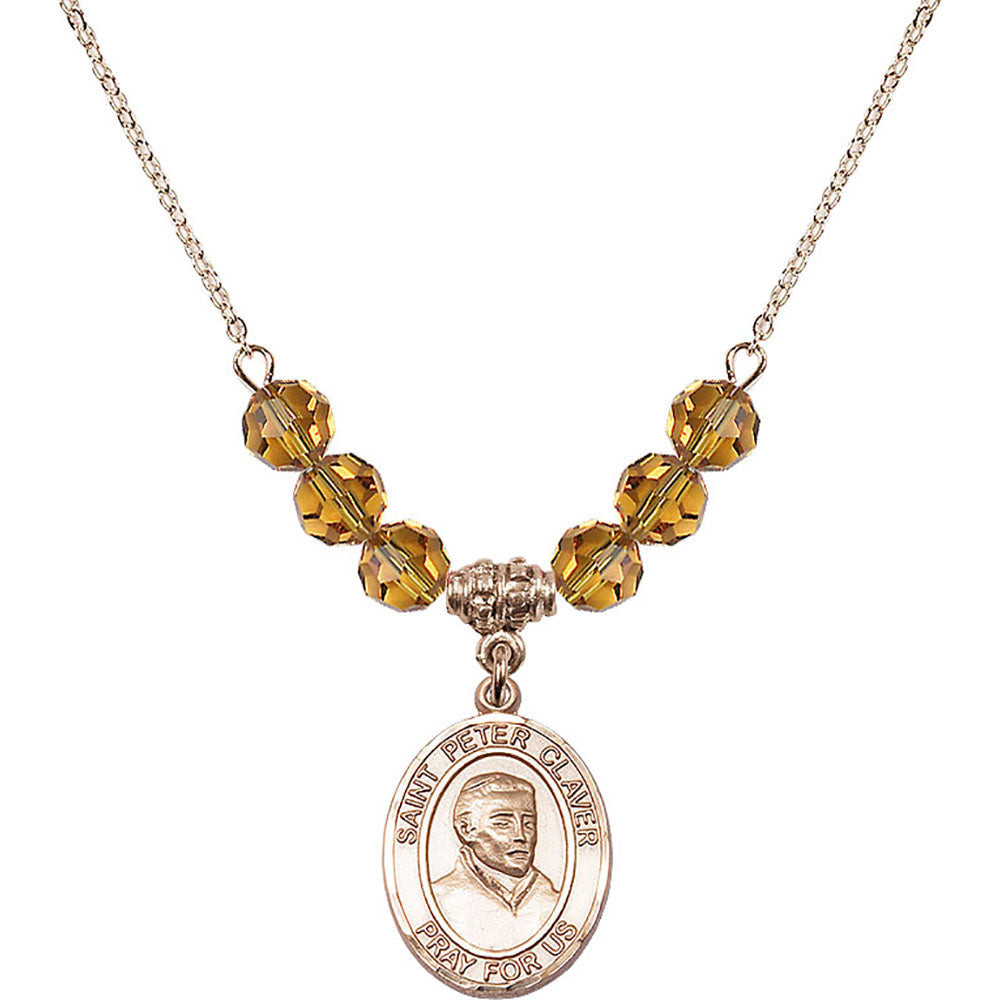 14kt Gold Filled Saint Peter Claver Birthstone Necklace with Topaz Beads - 8442