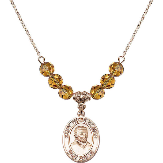 14kt Gold Filled Saint Peter Claver Birthstone Necklace with Topaz Beads - 8442
