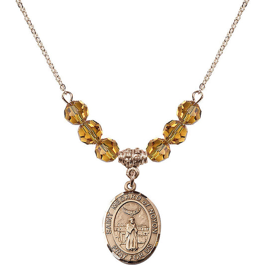 14kt Gold Filled Saint Medard of Noyon Birthstone Necklace with Topaz Beads - 8444