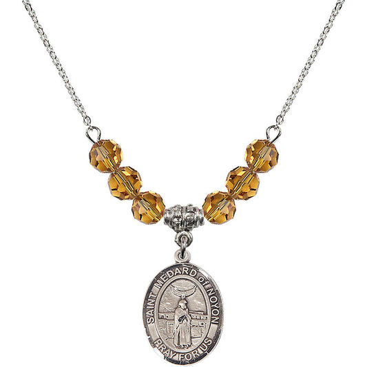 Sterling Silver Saint Medard of Noyon Birthstone Necklace with Topaz Beads - 8444