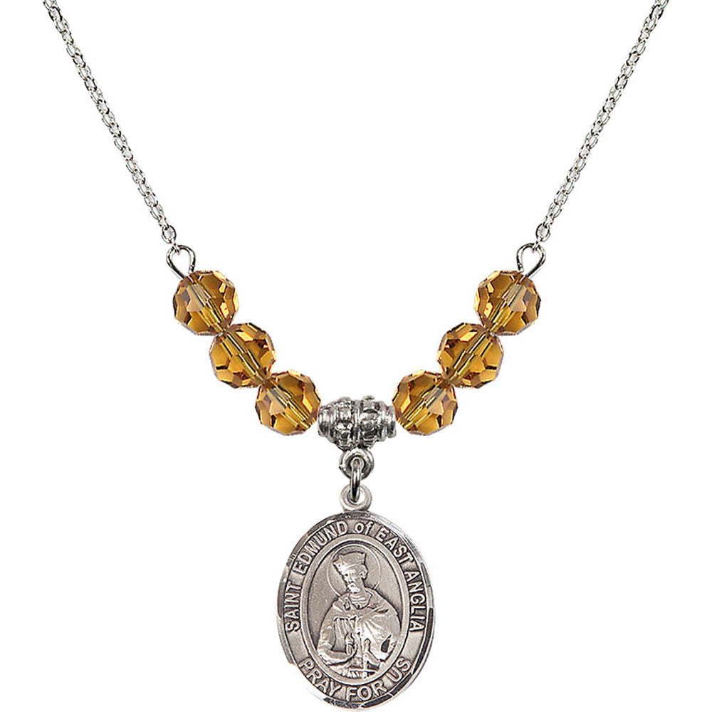Sterling Silver Saint Edmund of East Anglia Birthstone Necklace with Topaz Beads - 8445