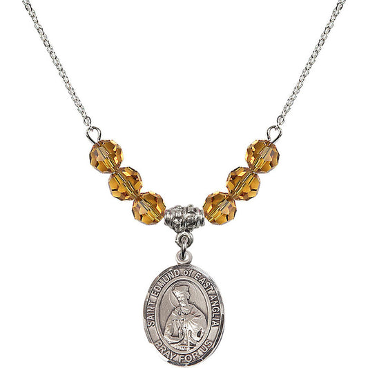Sterling Silver Saint Edmund of East Anglia Birthstone Necklace with Topaz Beads - 8445