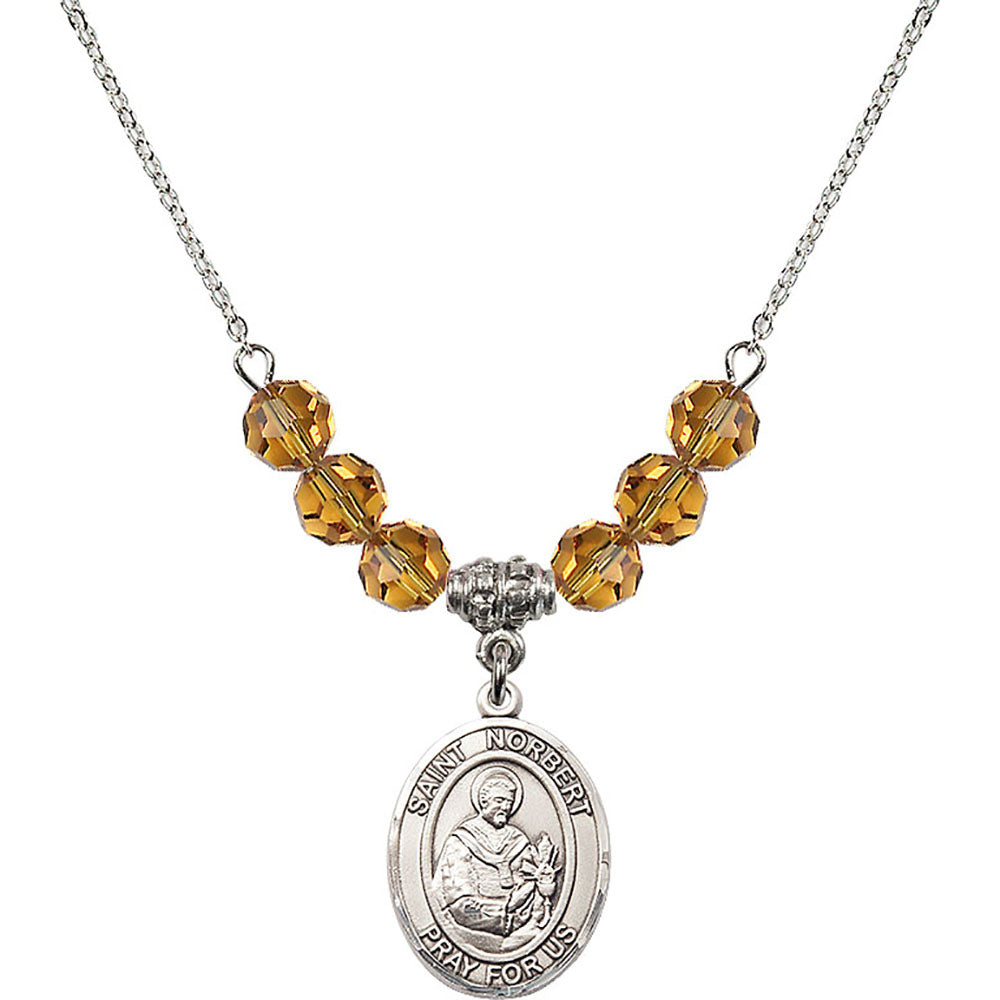 Sterling Silver Saint Norbert of Xanten Birthstone Necklace with Topaz Beads - 8447