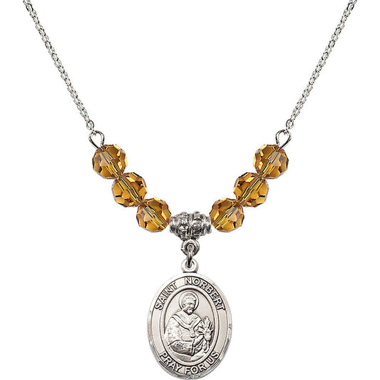 Sterling Silver Saint Norbert of Xanten Birthstone Necklace with Topaz Beads - 8447