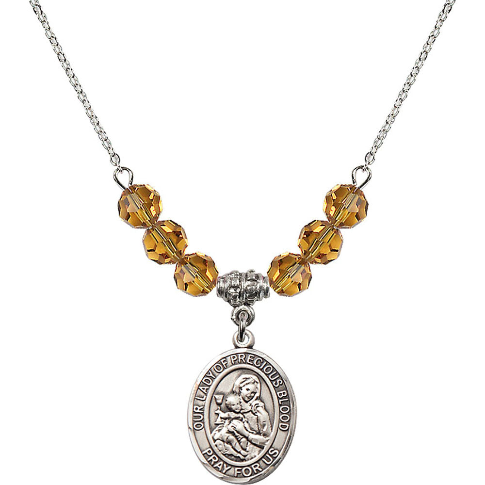 Sterling Silver Our Lady of the Precious Blood Birthstone Necklace with Topaz Beads - 8448